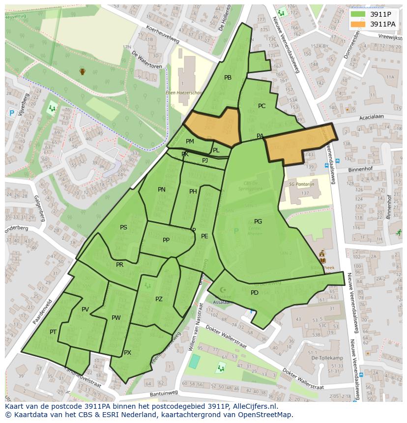 Afbeelding van het postcodegebied 3911 PA op de kaart.