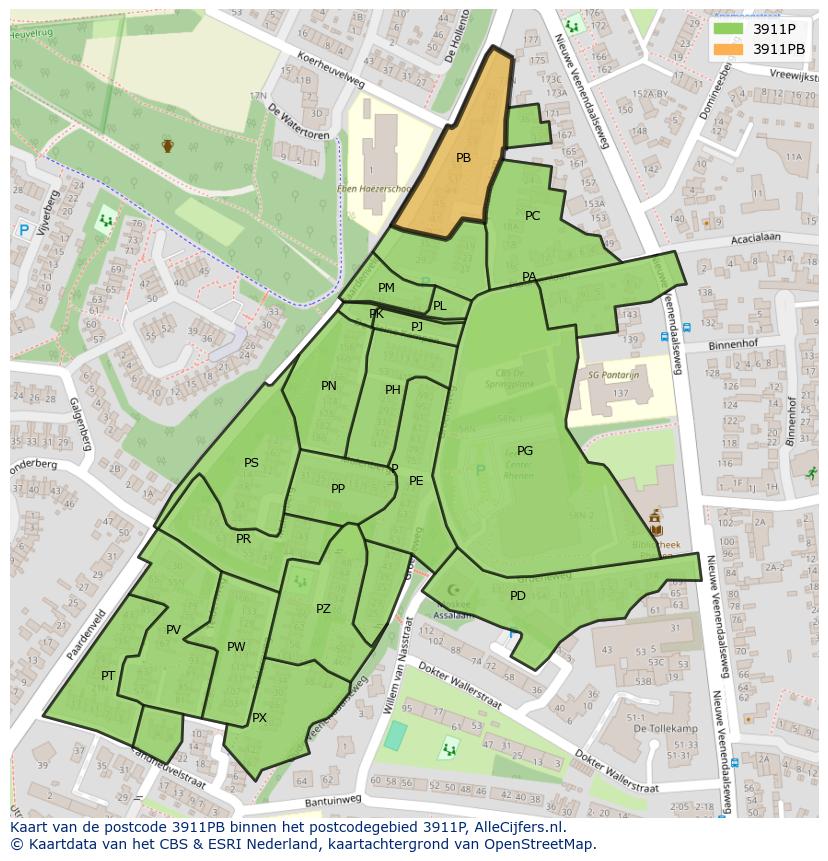 Afbeelding van het postcodegebied 3911 PB op de kaart.