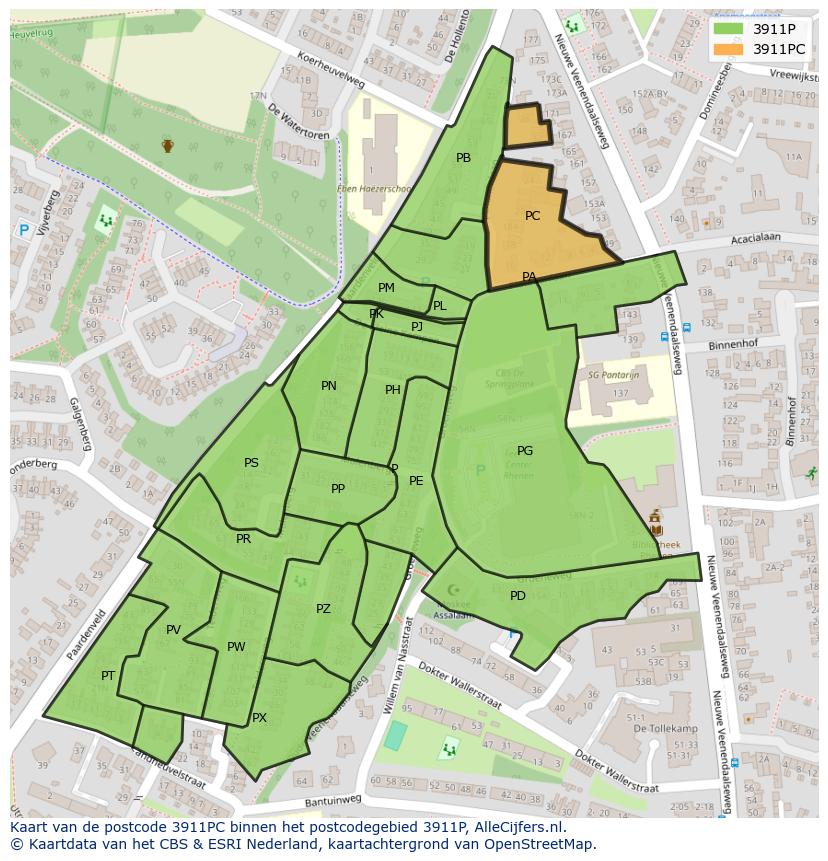 Afbeelding van het postcodegebied 3911 PC op de kaart.