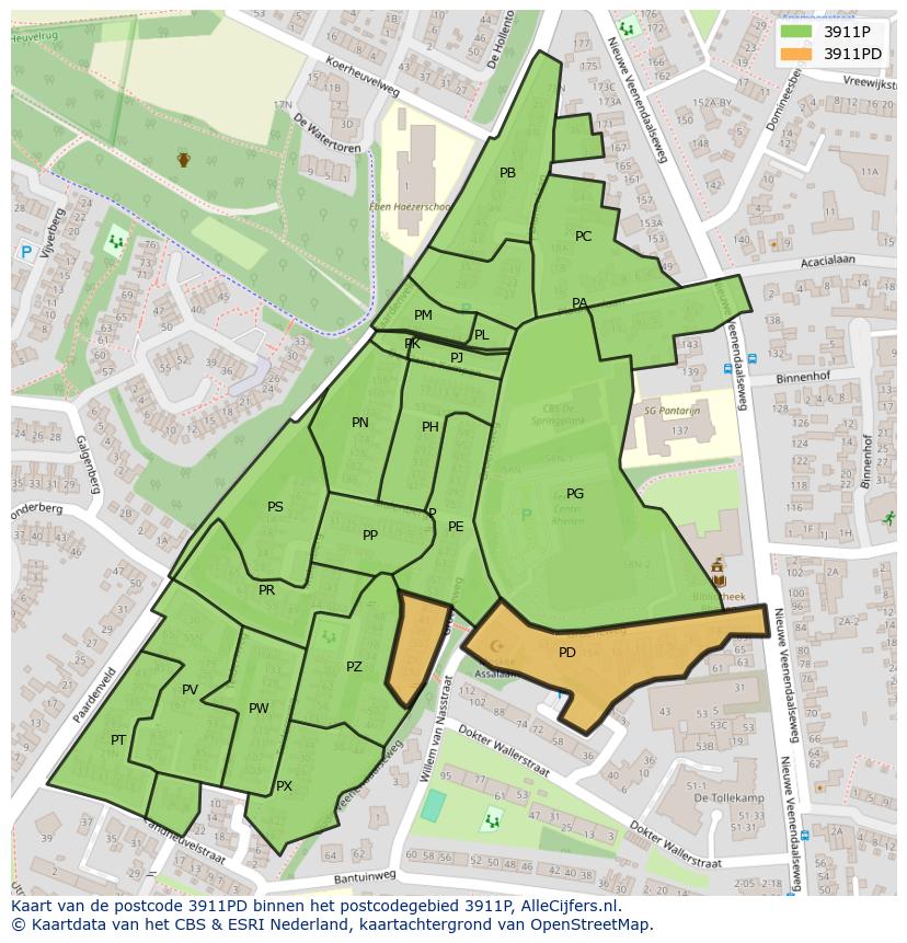 Afbeelding van het postcodegebied 3911 PD op de kaart.