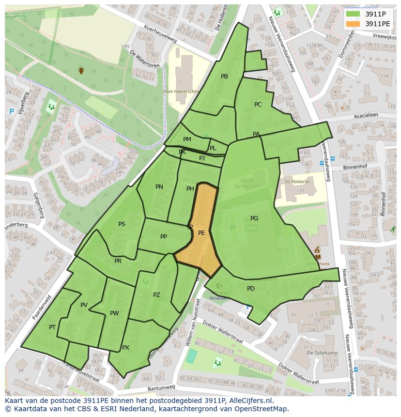 Afbeelding van het postcodegebied 3911 PE op de kaart.