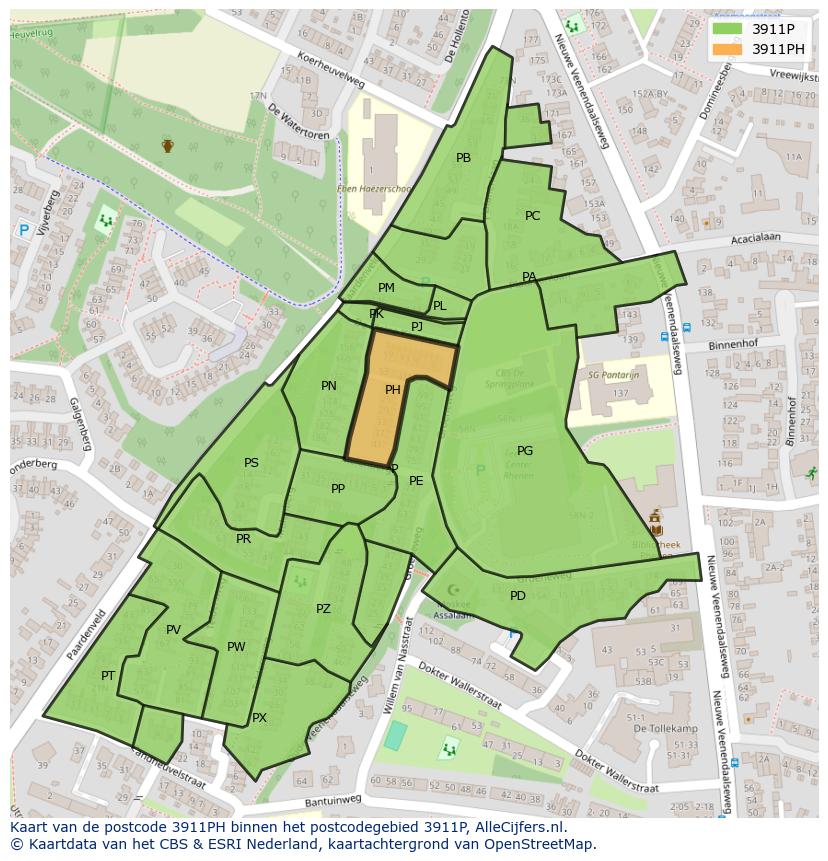 Afbeelding van het postcodegebied 3911 PH op de kaart.