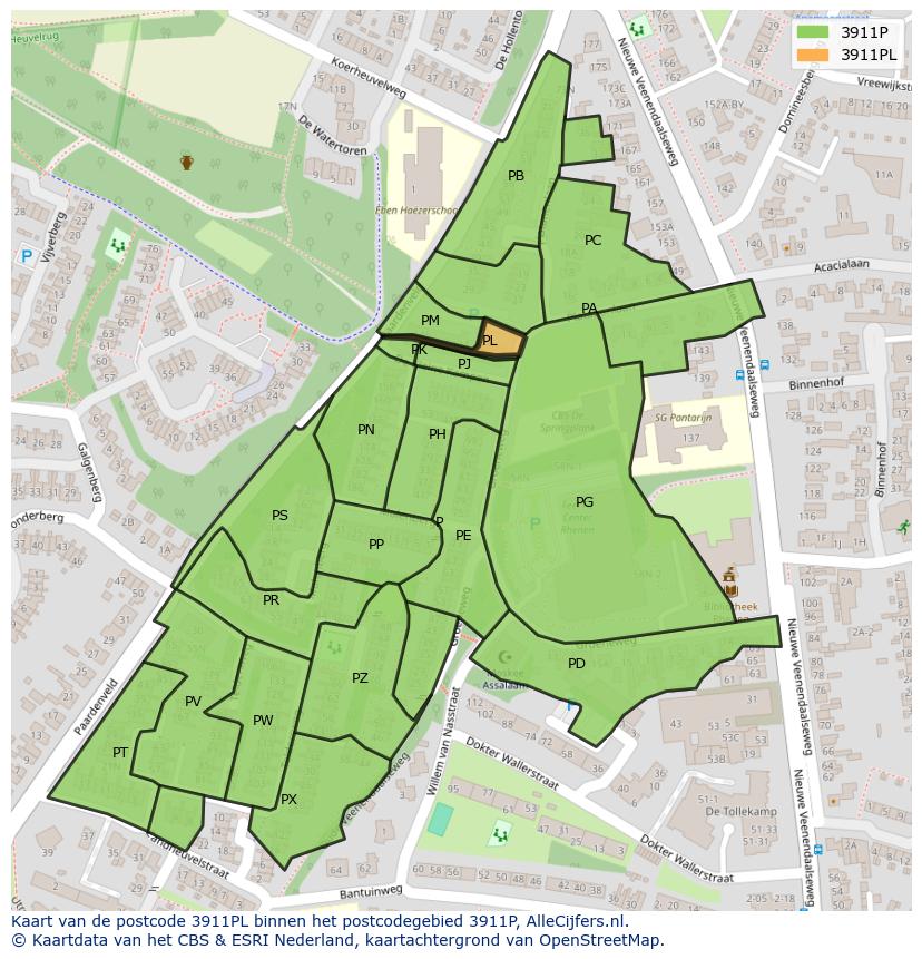 Afbeelding van het postcodegebied 3911 PL op de kaart.
