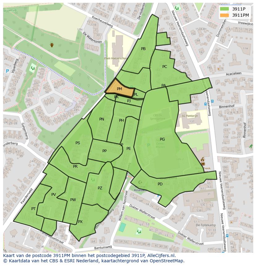 Afbeelding van het postcodegebied 3911 PM op de kaart.