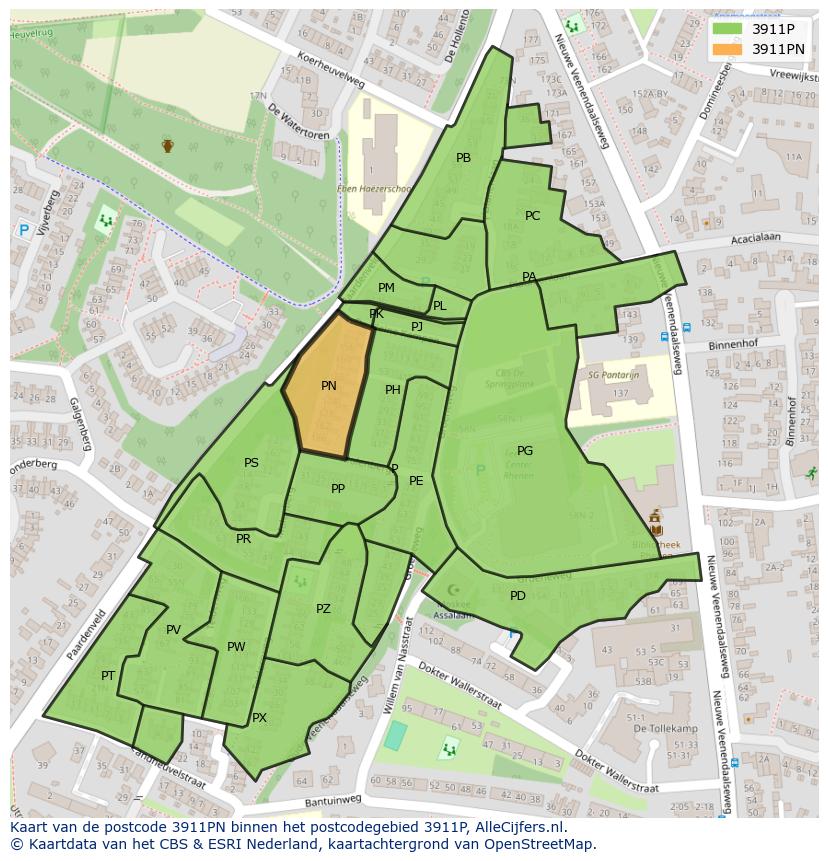 Afbeelding van het postcodegebied 3911 PN op de kaart.