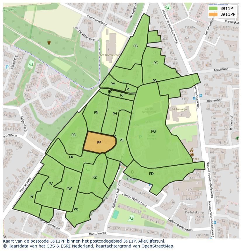 Afbeelding van het postcodegebied 3911 PP op de kaart.