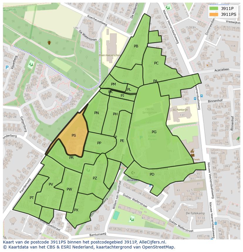 Afbeelding van het postcodegebied 3911 PS op de kaart.
