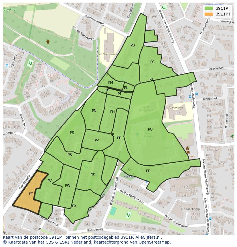 Afbeelding van het postcodegebied 3911 PT op de kaart.