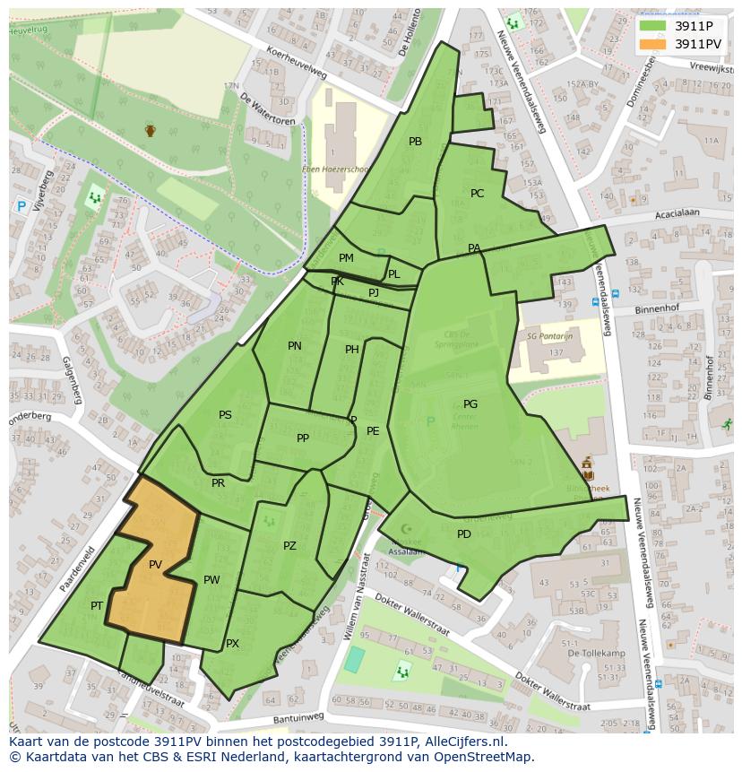 Afbeelding van het postcodegebied 3911 PV op de kaart.