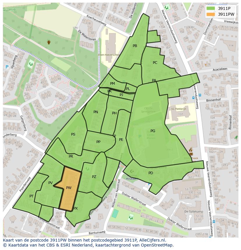 Afbeelding van het postcodegebied 3911 PW op de kaart.