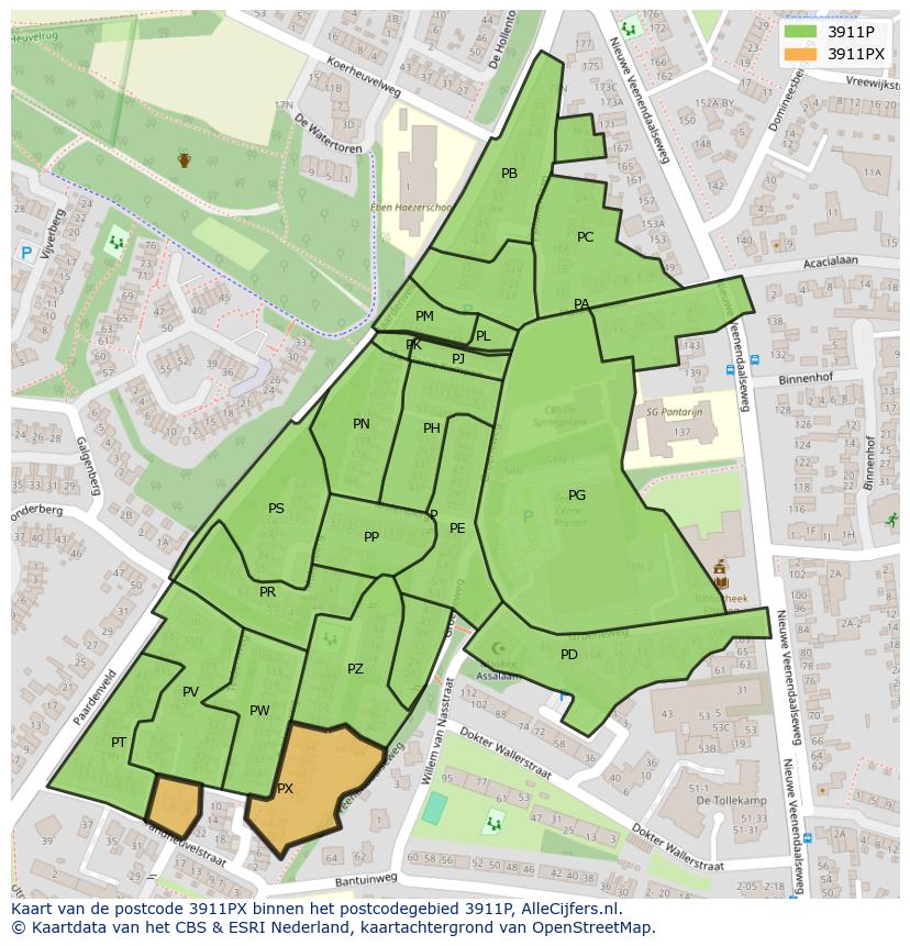 Afbeelding van het postcodegebied 3911 PX op de kaart.