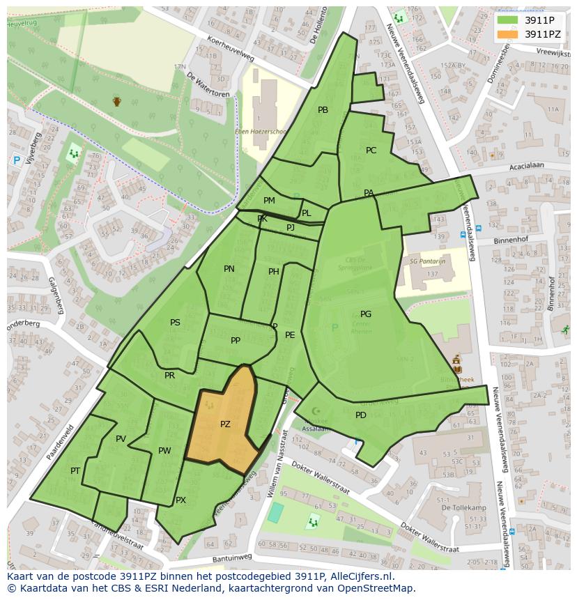 Afbeelding van het postcodegebied 3911 PZ op de kaart.