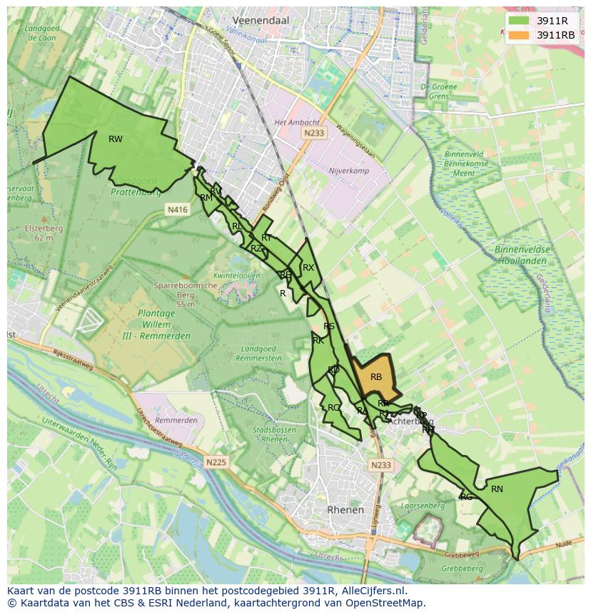 Afbeelding van het postcodegebied 3911 RB op de kaart.