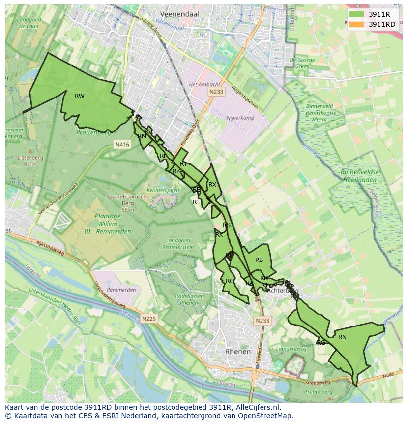 Afbeelding van het postcodegebied 3911 RD op de kaart.