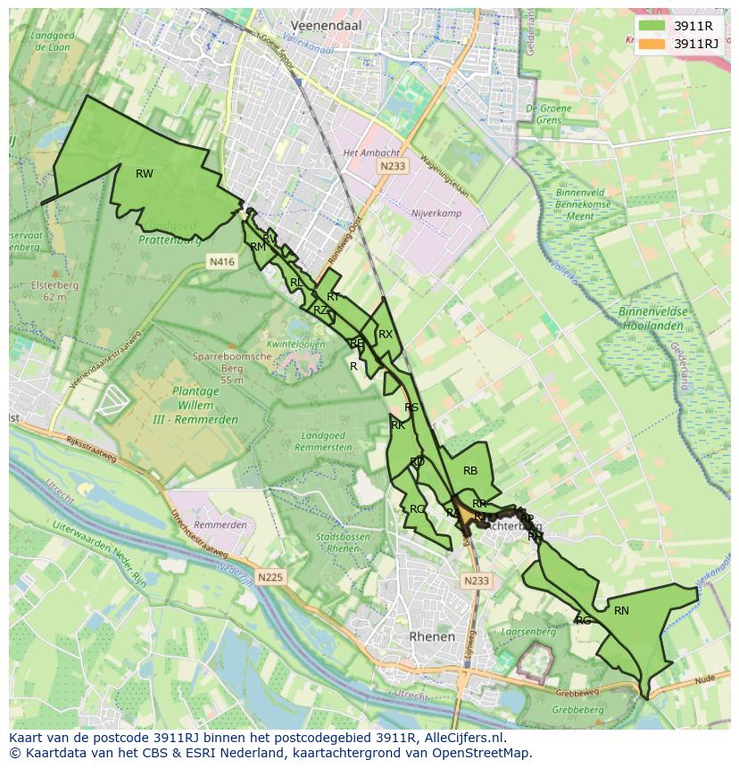 Afbeelding van het postcodegebied 3911 RJ op de kaart.