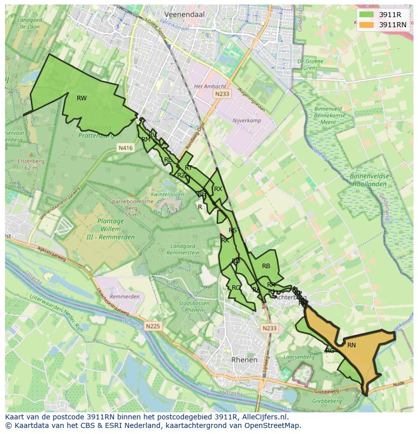 Afbeelding van het postcodegebied 3911 RN op de kaart.