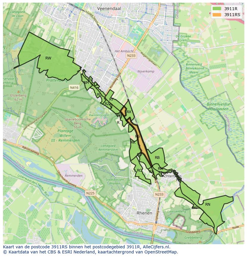 Afbeelding van het postcodegebied 3911 RS op de kaart.