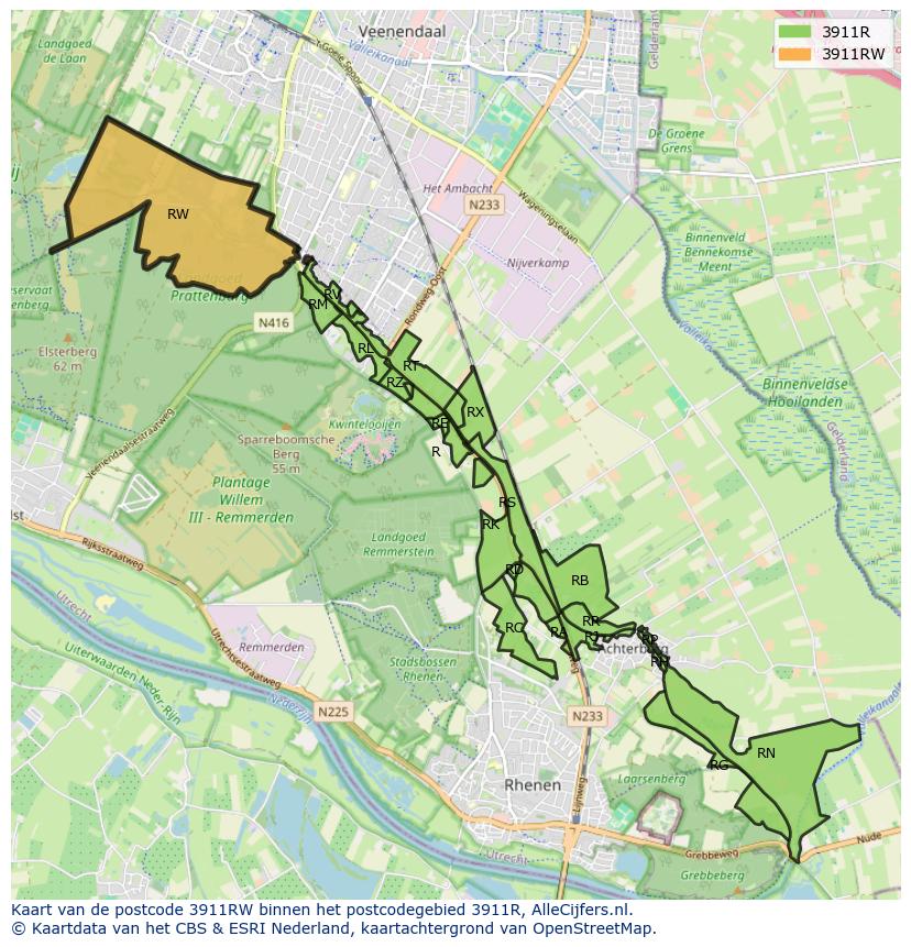 Afbeelding van het postcodegebied 3911 RW op de kaart.