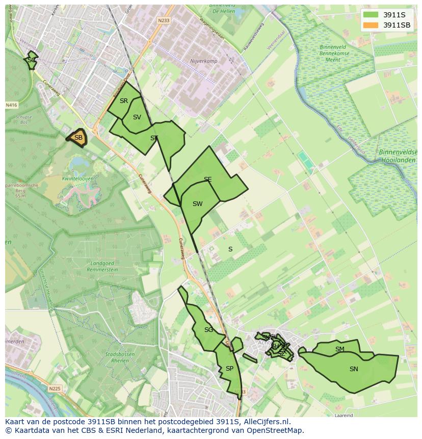 Afbeelding van het postcodegebied 3911 SB op de kaart.