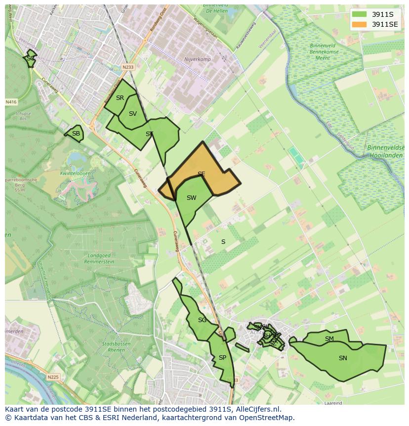 Afbeelding van het postcodegebied 3911 SE op de kaart.