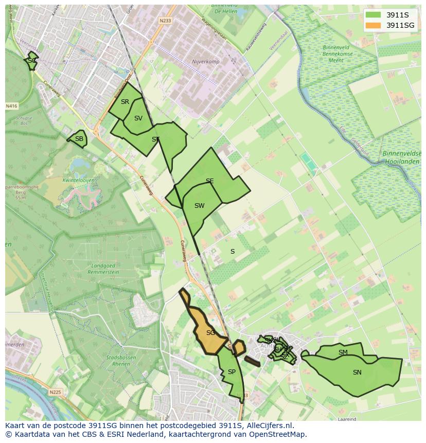 Afbeelding van het postcodegebied 3911 SG op de kaart.