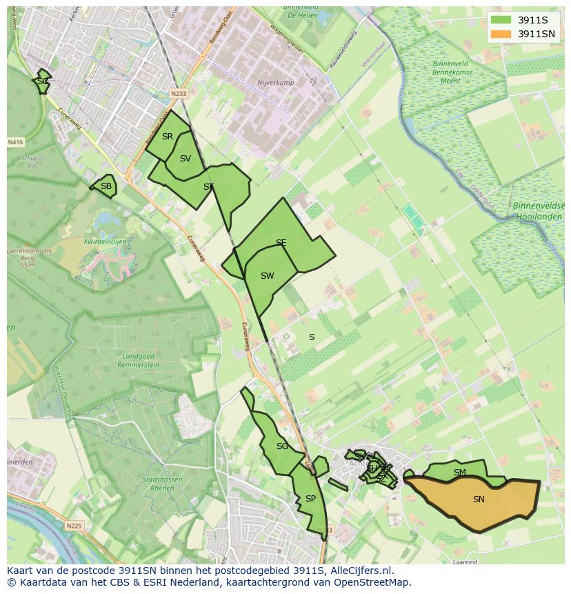 Afbeelding van het postcodegebied 3911 SN op de kaart.