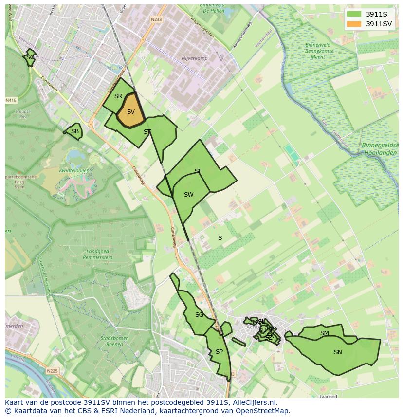 Afbeelding van het postcodegebied 3911 SV op de kaart.