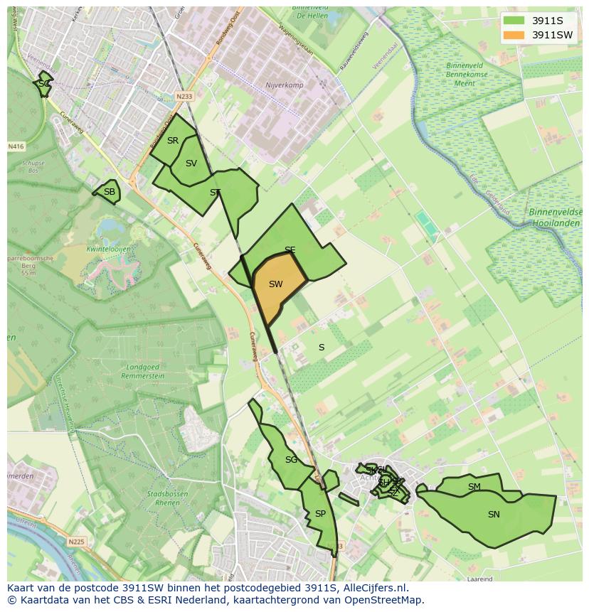 Afbeelding van het postcodegebied 3911 SW op de kaart.