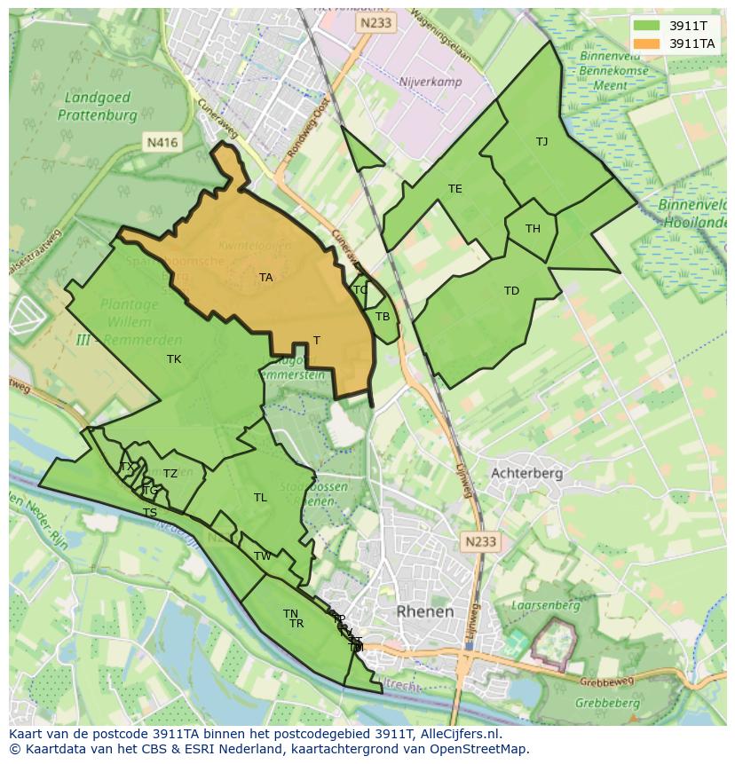 Afbeelding van het postcodegebied 3911 TA op de kaart.