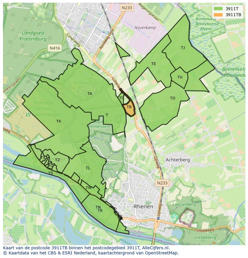 Afbeelding van het postcodegebied 3911 TB op de kaart.