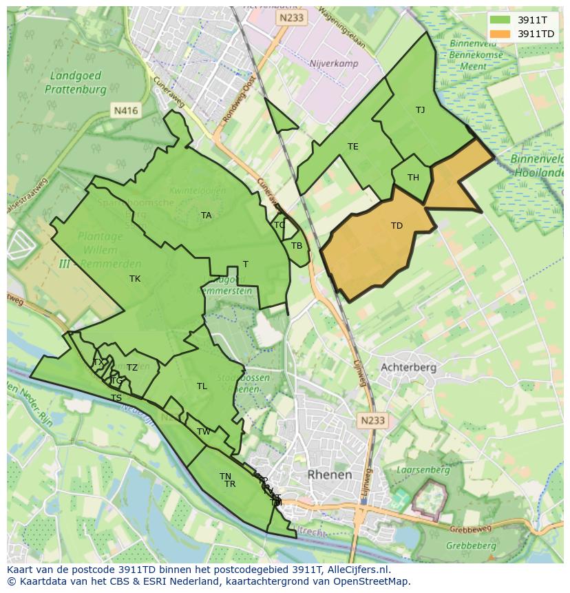 Afbeelding van het postcodegebied 3911 TD op de kaart.