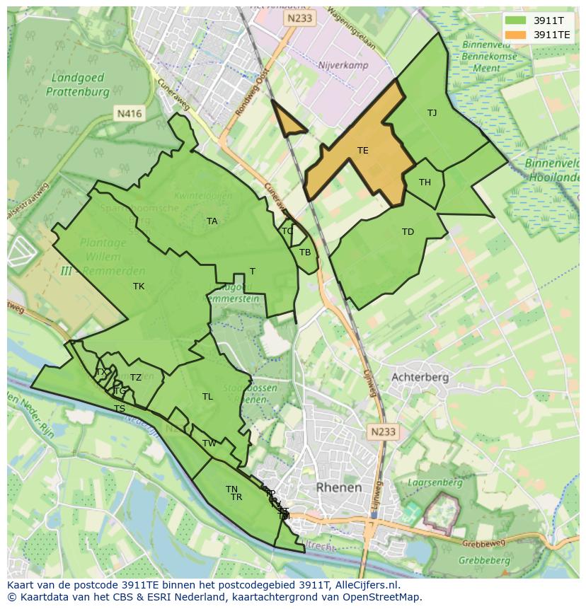 Afbeelding van het postcodegebied 3911 TE op de kaart.