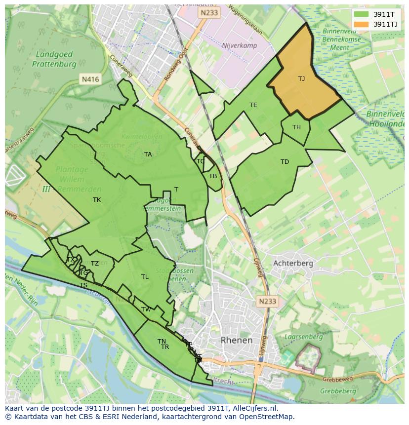 Afbeelding van het postcodegebied 3911 TJ op de kaart.