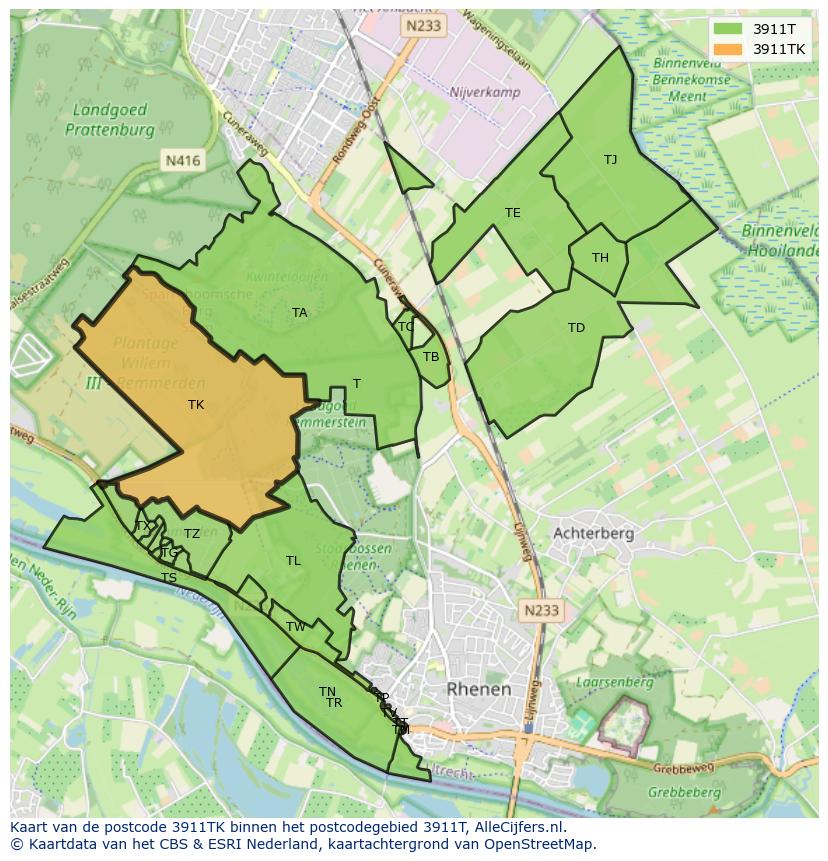 Afbeelding van het postcodegebied 3911 TK op de kaart.