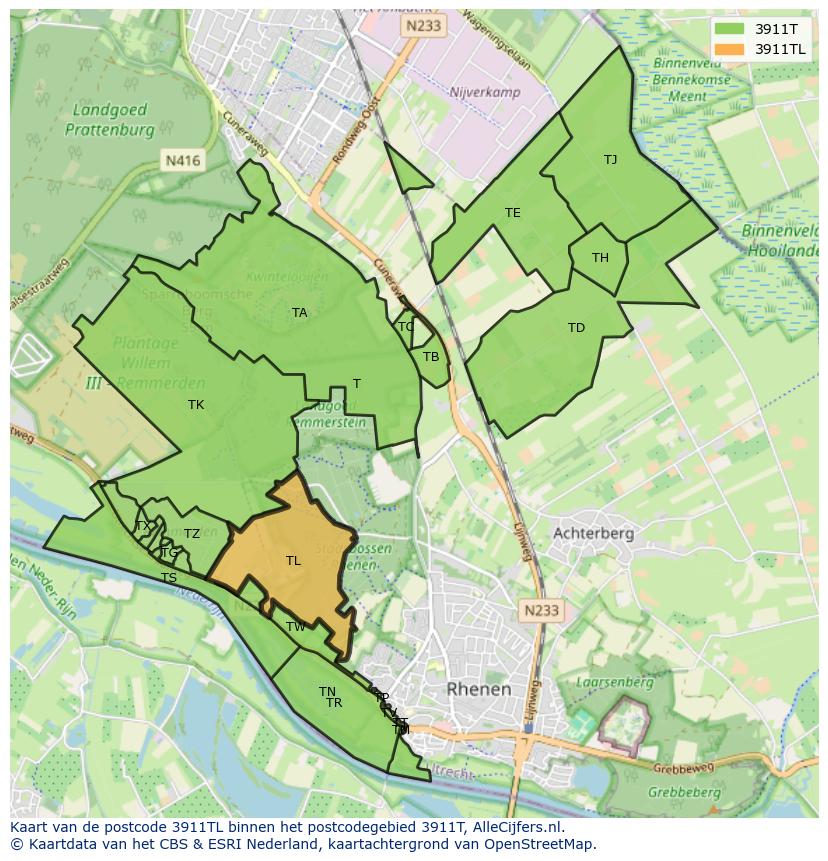 Afbeelding van het postcodegebied 3911 TL op de kaart.