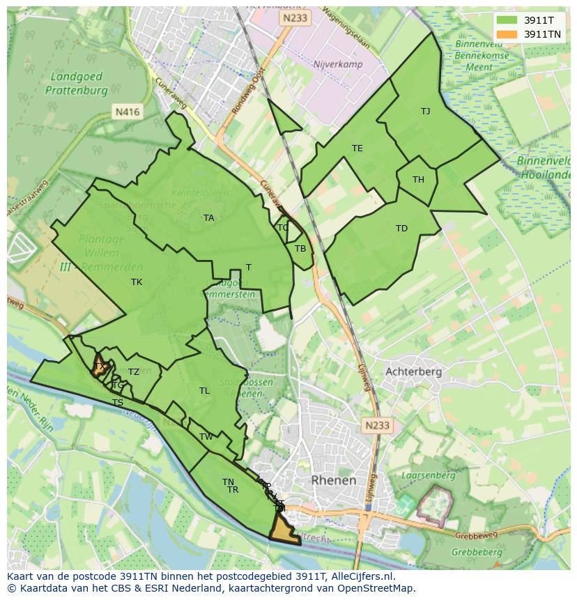 Afbeelding van het postcodegebied 3911 TN op de kaart.