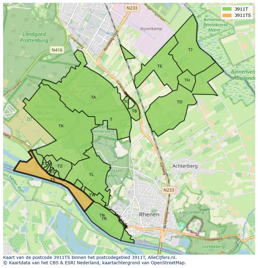 Afbeelding van het postcodegebied 3911 TS op de kaart.
