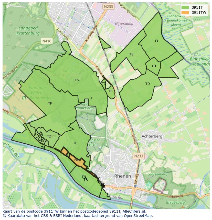 Afbeelding van het postcodegebied 3911 TW op de kaart.
