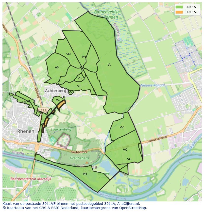 Afbeelding van het postcodegebied 3911 VE op de kaart.