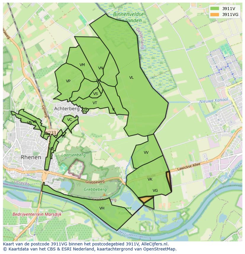 Afbeelding van het postcodegebied 3911 VG op de kaart.