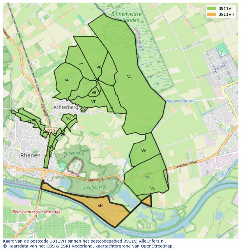Afbeelding van het postcodegebied 3911 VH op de kaart.