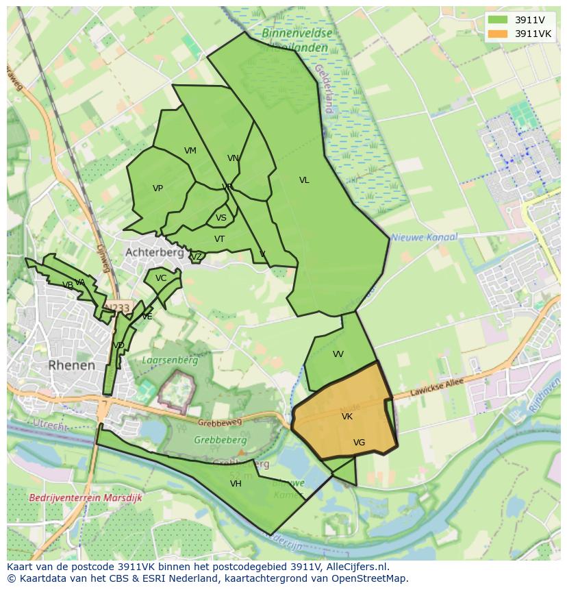 Afbeelding van het postcodegebied 3911 VK op de kaart.