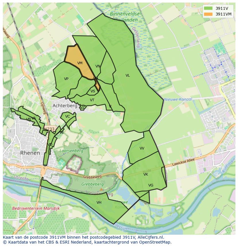 Afbeelding van het postcodegebied 3911 VM op de kaart.
