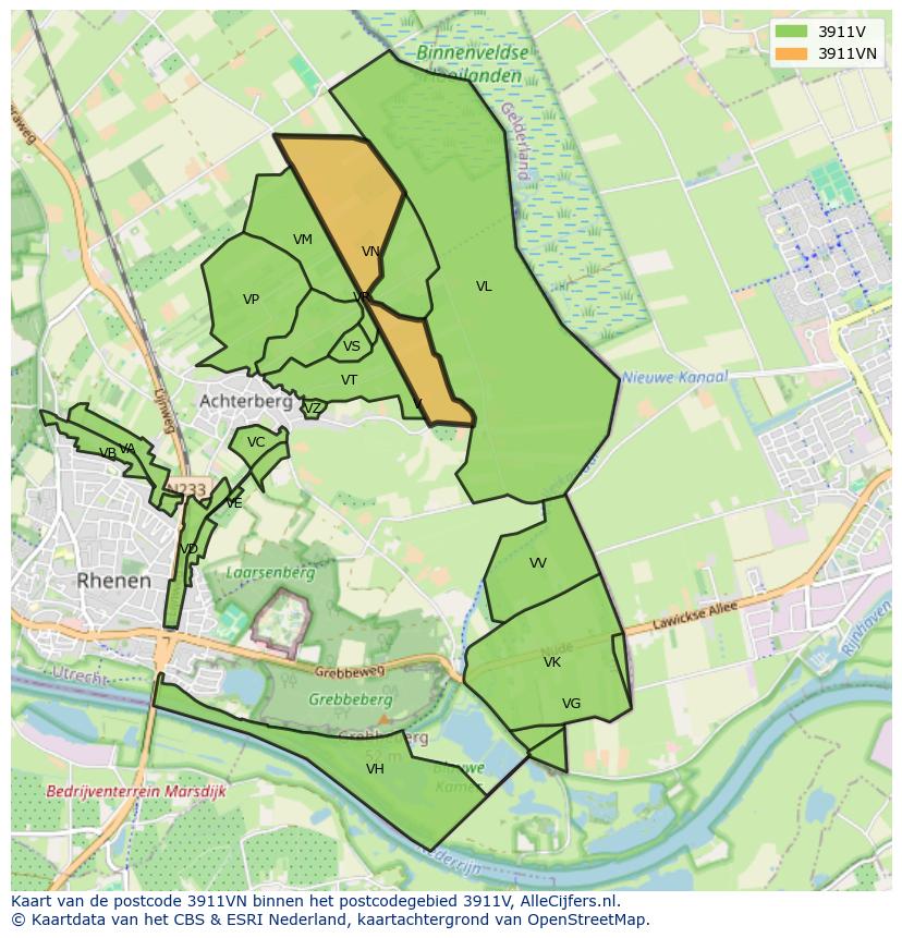 Afbeelding van het postcodegebied 3911 VN op de kaart.