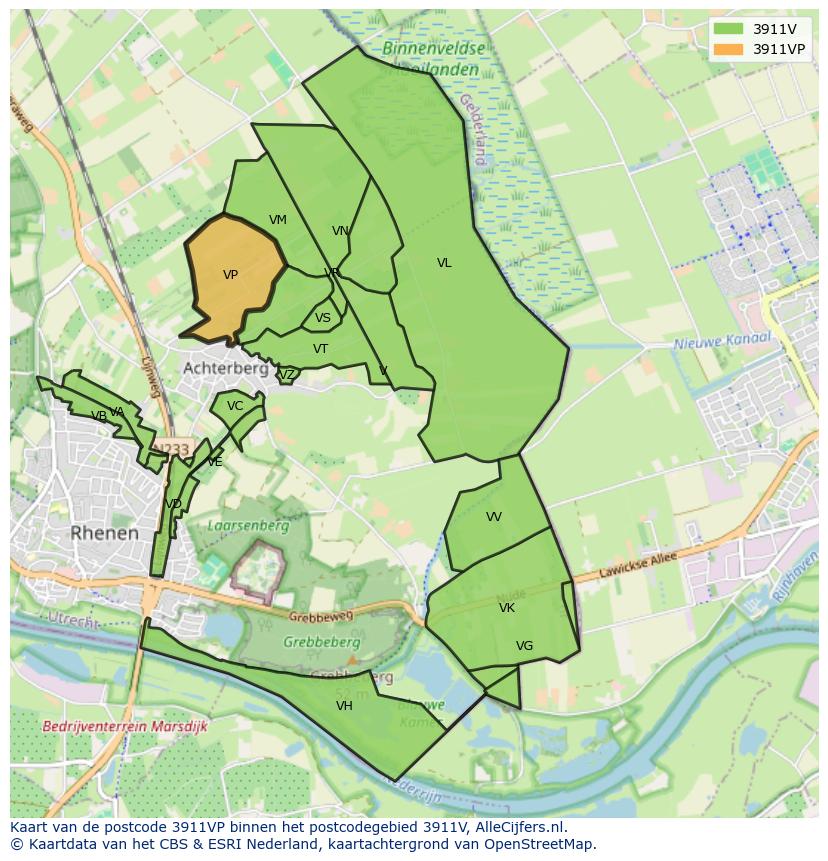 Afbeelding van het postcodegebied 3911 VP op de kaart.