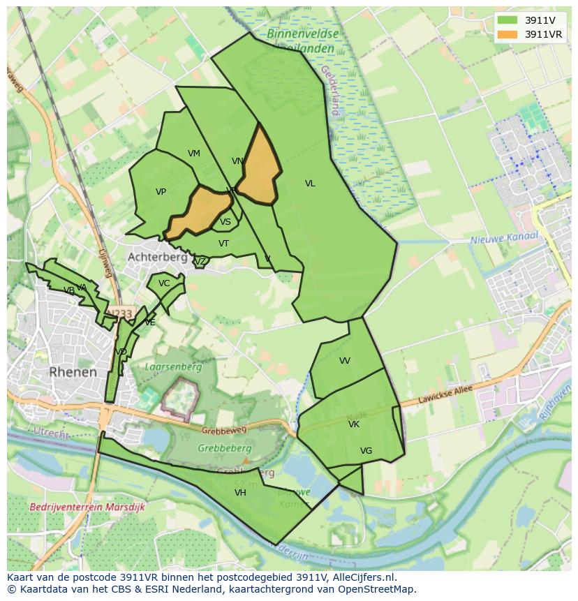 Afbeelding van het postcodegebied 3911 VR op de kaart.