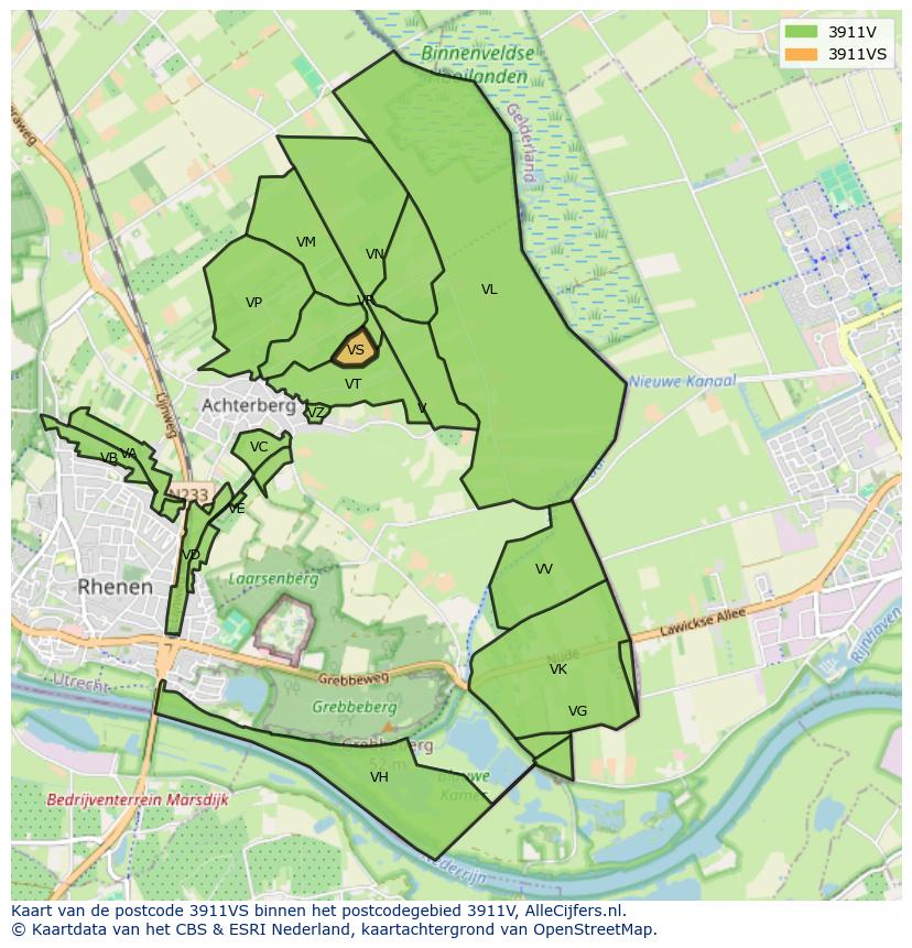 Afbeelding van het postcodegebied 3911 VS op de kaart.