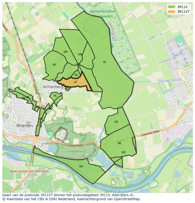 Afbeelding van het postcodegebied 3911 VT op de kaart.