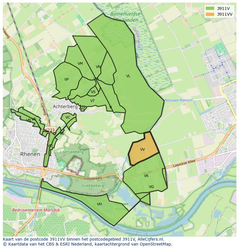 Afbeelding van het postcodegebied 3911 VV op de kaart.