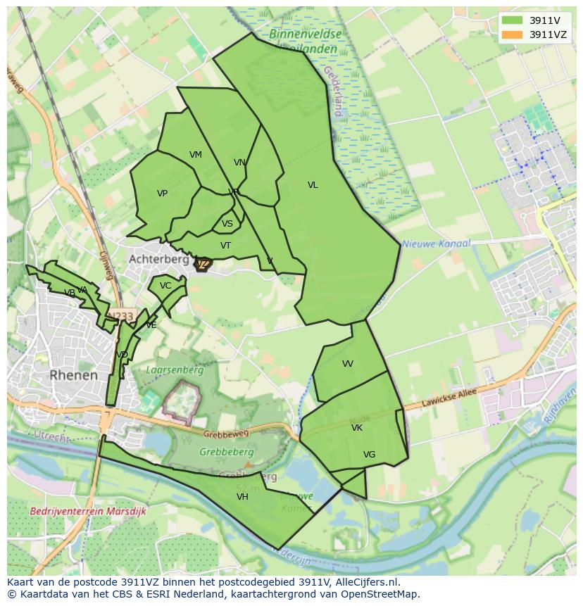 Afbeelding van het postcodegebied 3911 VZ op de kaart.